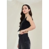 Generic Women's Denim Lycra Solid Sleeveless Top (Black)