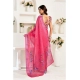 Generic Women's Linen Cotton Printed Ready To Wear Saree With Unstitched Blouse 5.5 Mtr (Pink)