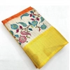 Generic Women's Cotton Blend Floral Printed Saree With Unstitched Blouse 5.5Mtr (Lemon Yellow)
