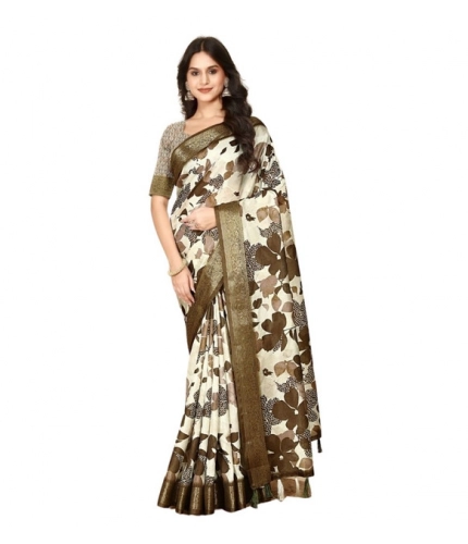 Generic Women's Cotton Silk Floral Printed Saree With Unstitched Blouse 5.5Mtr (Multicolor)