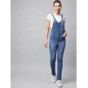 Generic Women's Denim Lycra Solid Buttoned Dungaree (Ice Blue)