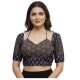 Generic Women's Ajrakh Cotton Printed Sweetheart Padded Blouse (Navy 38 Ready (Self Alterable 36–40)
