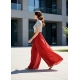Generic Women's Pack of 1 Georgette Solid High Rise Wide Leg Flared Palazzo Pants with Elastic Waist (Red)