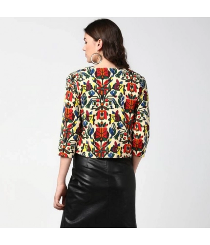 Generic Women's Polyester Floral 3-4th Sleeves Shrug (Multicolor)