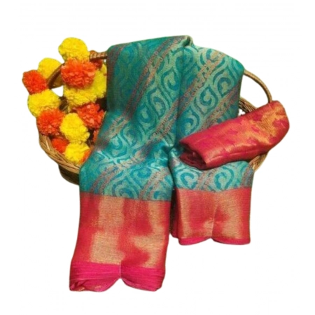 Generic Women's Brasso Printed Saree With Unstitched Blouse 5.5Mtr (Rama)