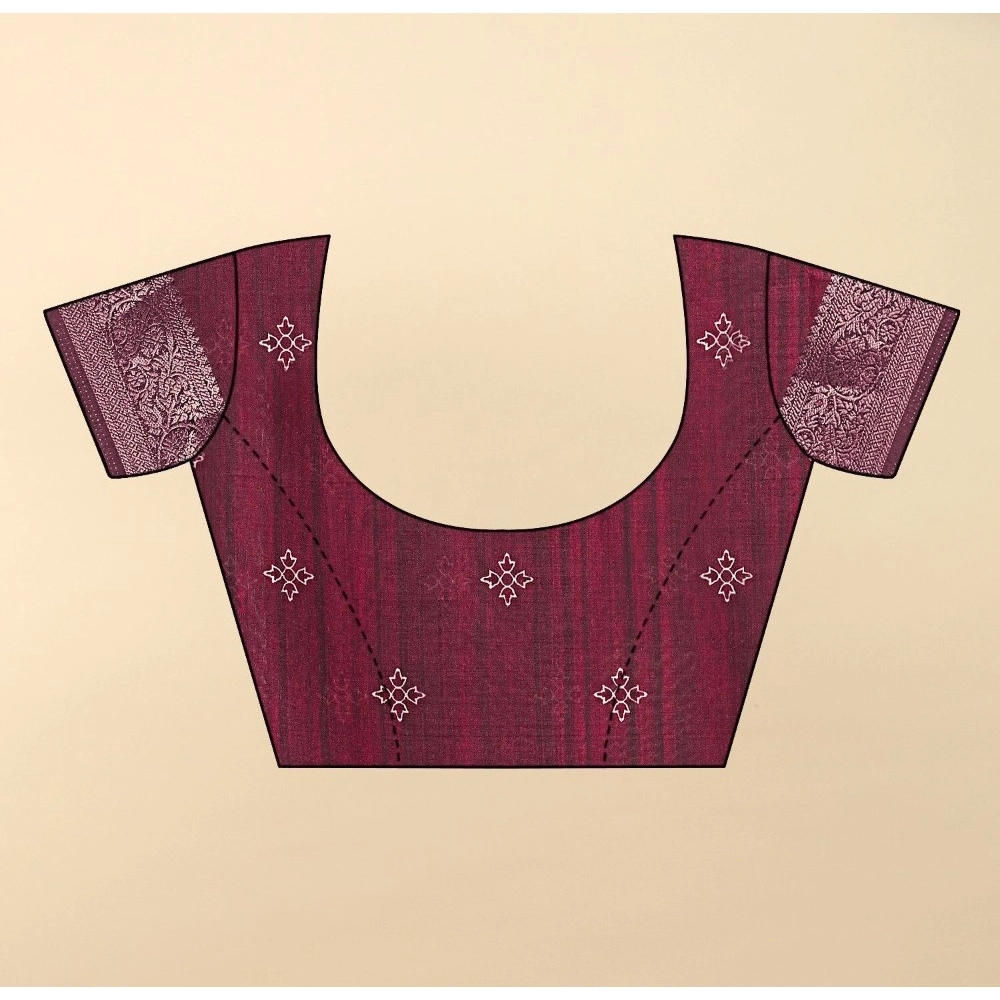 Generic Women's Cotton Blend Printed Saree With Unstitched Blouse 5.5Mtr (Wine)