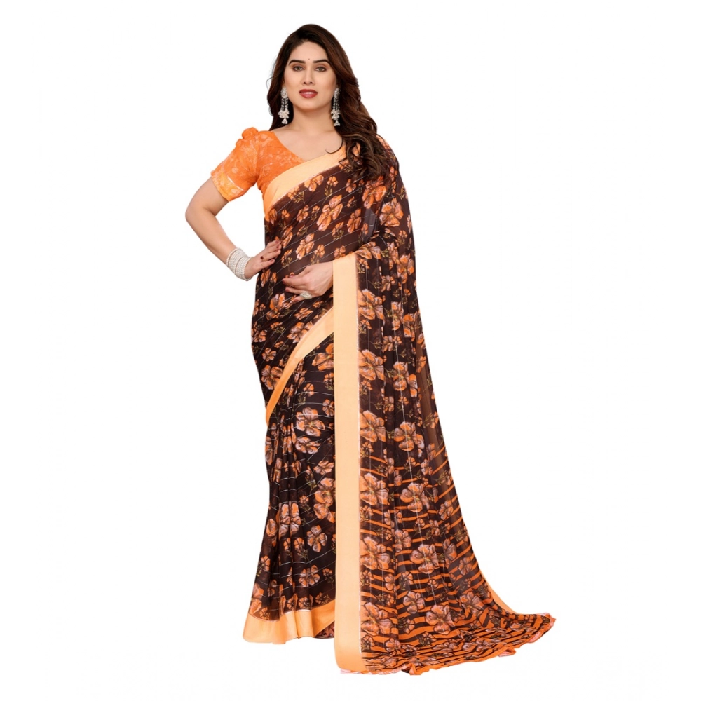 Generic Women's Georgette Printed Saree With Unstitched Blouse 5.5Mtr (Brown) Generic Women's Georgette Printed Saree With Unstitched Blouse 5.5Mtr (Brown)