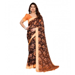 Generic Women's Georgette Printed Saree With Unstitched Blouse 5.5Mtr (Brown)