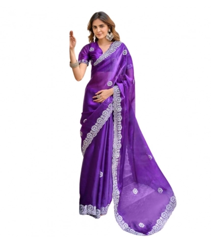 Generic Women's Faux Shimmer Geometric Ready to wear Saree With Unstitched Blouse 5.5Mtr (Purple) Generic Women's Faux Shimmer Geometric Ready to wear Saree With Unstitched Blouse 5.5Mtr (Purple)