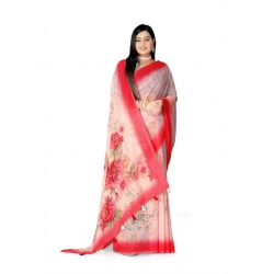 Generic Women's Georgette Floral Printed Saree With Unstitched Blouse 5.5Mtr (Red)