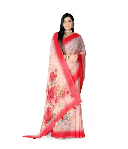 Generic Women's Georgette Floral Printed Saree With Unstitched Blouse 5.5Mtr (Red)