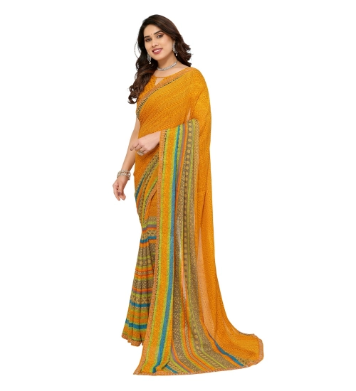Generic Women's Georgette Printed Saree With Unstitched Blouse 5.5Mtr (Mustard)