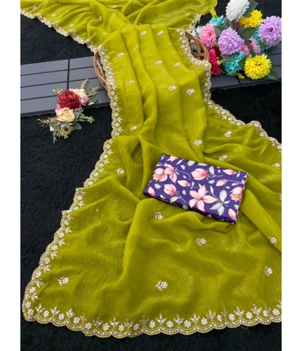 Generic Women's Stone Work Soft Silk Saree With Unstitched Blouse (Green, 5-6 Mtrs) Generic Women's Stone Work Soft Silk Saree With Unstitched Blouse (Green, 5-6 Mtrs)