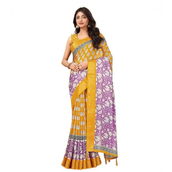 Generic Women's Cotton Blend Printed Saree With Unstitched Blouse 5.5Mtr (Yellow) Generic Women's Cotton Blend Printed Saree With Unstitched Blouse 5.5Mtr (Yellow)