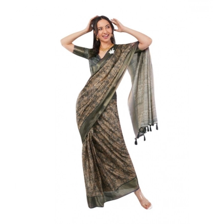Generic Women's Polyester Printed Ready To Wear Saree With Unstitched Blouse 5.5 Mtr (Grey)