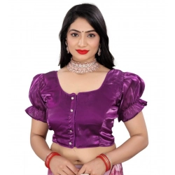 Generic Women's Jimmy Solid Designer Neck Elastic Sleeve Readymade Blouse (Purple 38 , Alterable up to 42)-PID65833
