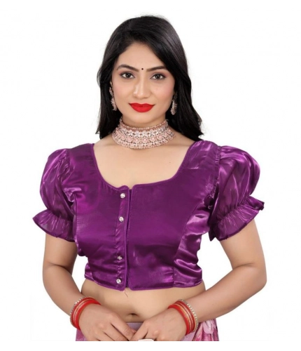 Generic Women's Jimmy Solid Designer Neck Elastic Sleeve Readymade Blouse (Purple 38 , Alterable up to 42)-PID65833