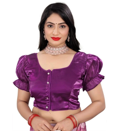 Generic Women's Jimmy Solid Designer Neck Elastic Sleeve Readymade Blouse (Purple 38 , Alterable up to 42)-PID65833