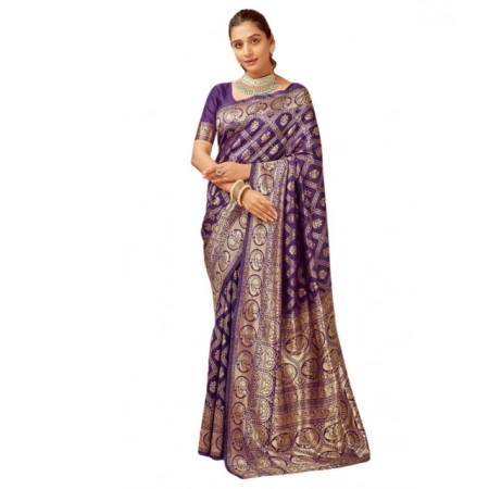 Generic Women's Jacquard Printed Saree With Unstitched Blouse 5.5Mtr (Purple) Generic Women's Jacquard Printed Saree With Unstitched Blouse 5.5Mtr (Purple)