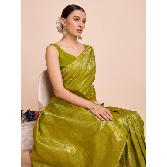 Generic Women's Soft Silk Jacquard Saree With Unstitched Blouse 5.5Mtr (Lime-Green)