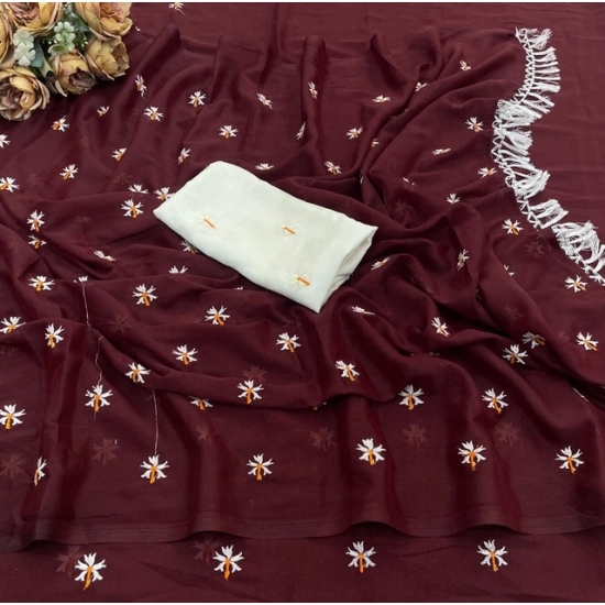Generic Women's Georgette Embellished Saree With Unstitched Blouse 5.5Mtr (Maroon) Generic Women's Georgette Embellished Saree With Unstitched Blouse 5.5Mtr (Maroon)