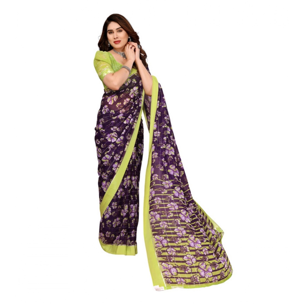 Generic Women's Georgette Printed Saree With Unstitched Blouse 5.5Mtr (Purple) Generic Women's Georgette Printed Saree With Unstitched Blouse 5.5Mtr (Purple)