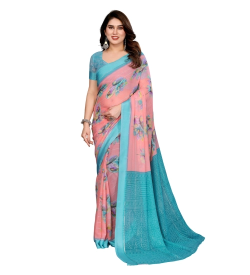 Generic Women's Georgette Printed Saree With Unstitched Blouse 5.5Mtr (Pink)