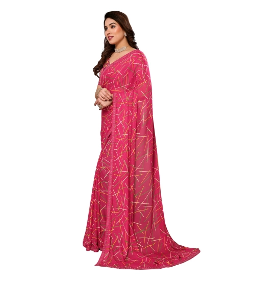 Generic Women's Georgette Printed Saree With Unstitched Blouse 5.5Mtr (Red)