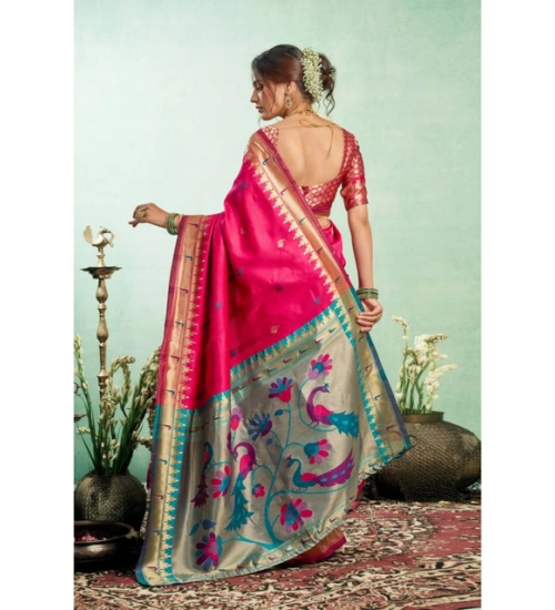Generic Women's Silk Blend Woven Saree With Unstitched Blouse 5.5 Mtr (Pink)