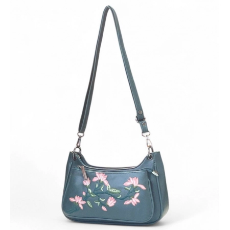 Generic Women's Polyurethane Floral Embroidered Crossbody Sling Bag with Adjustable &amp; Removable Strap (Light Blue)