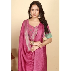 Generic Women's Cotton Blend Checkered Saree With Unstitched Blouse 5.5Mtr (Pink)