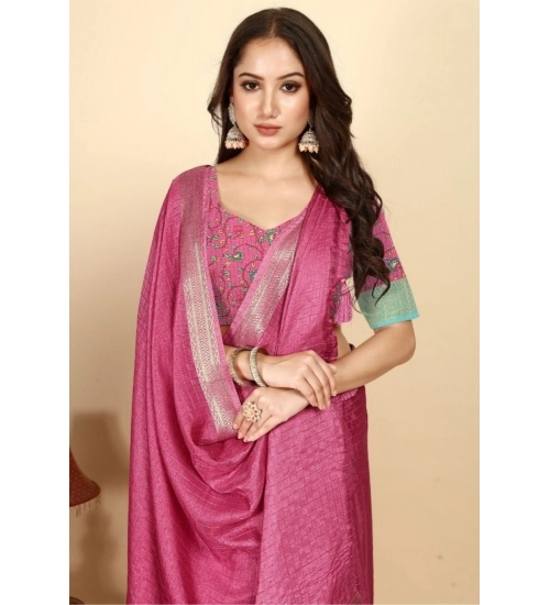 Generic Women's Cotton Blend Checkered Saree With Unstitched Blouse 5.5Mtr (Pink) Generic Women's Cotton Blend Checkered Saree With Unstitched Blouse 5.5Mtr (Pink)