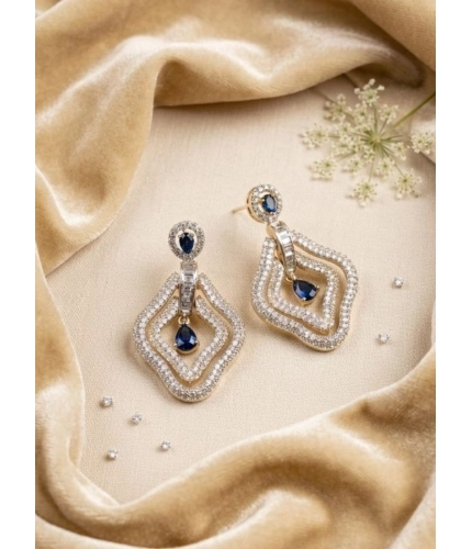 Generic Women's Brass Silver Plated Drop Earrings (Blue)