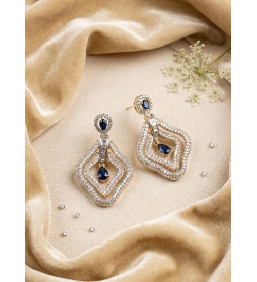 Generic Women's Brass Silver Plated Drop Earrings (Blue)