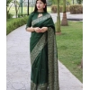 Generic Women's Soft Lichi Silk Printed Saree With Unstitched Blouse 5.5Mtr (Green)