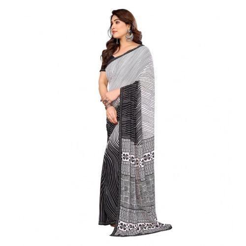 Women's Georgette Printed Saree With Unstitched Blouse 5.5Mtr (Black) Women's Georgette Printed Saree With Unstitched Blouse 5.5Mtr (Black)
