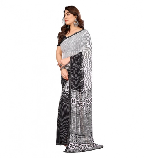 Generic Women's Georgette Printed Saree With Unstitched Blouse 5.5Mtr (Black)