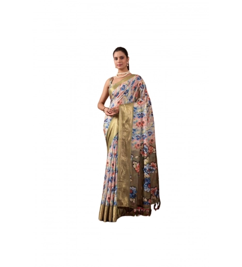 Generic Women's Silk_Blend Printed Saree With Unstitched Blouse 5.5Mtr (Olive)