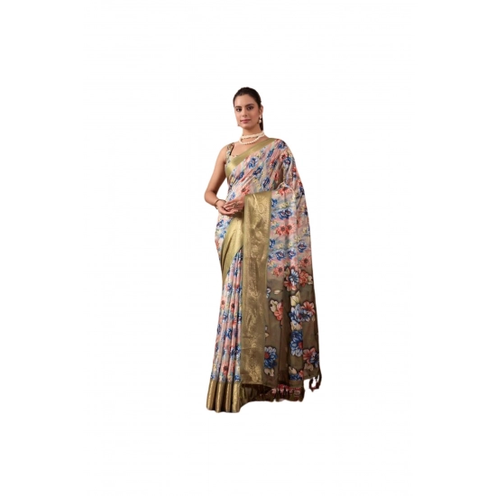 Generic Women's Silk_Blend Printed Saree With Unstitched Blouse 5.5Mtr (Olive) Generic Women's Silk_Blend Printed Saree With Unstitched Blouse 5.5Mtr (Olive)