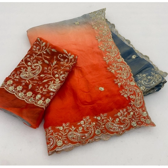 Generic Women's Satin Embellished Saree With Unstitched Blouse 5.5Mtr (Multicolor) Generic Women's Satin Embellished Saree With Unstitched Blouse 5.5Mtr (Multicolor)