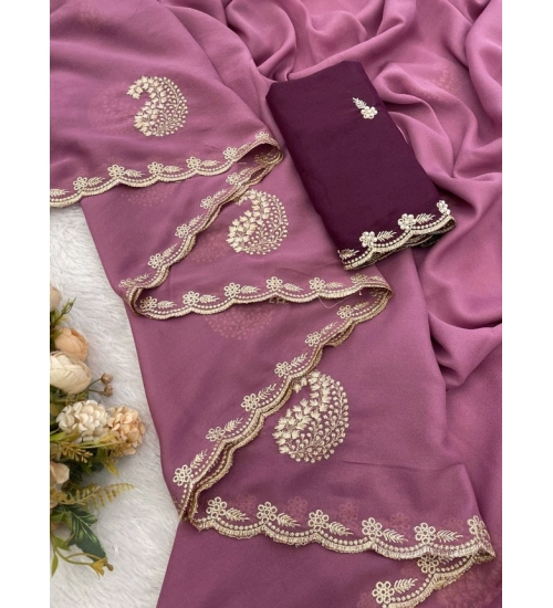 Generic Women's Digital Printed  Georgette Saree With Unstitched Blouse (Pink, 5-6 Mtrs)