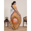 Generic Women's Linen Floral Printed Saree With Unstitched Blouse 5.5Mtr (White)