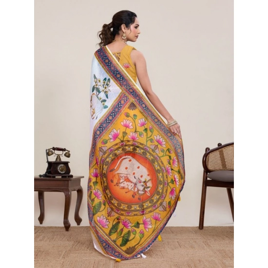 Generic Women's Linen Floral Printed Saree With Unstitched Blouse 5.5Mtr (White) Generic Women's Linen Floral Printed Saree With Unstitched Blouse 5.5Mtr (White)