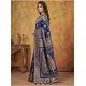 Generic Women's Silk Blend Printed Saree With Unstitched Blouse 5.5Mtr (Navy Blue)
