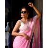 Generic Women's Soft Lichi Silk Printed Saree With Unstitched Blouse 5.5Mtr (Pink)