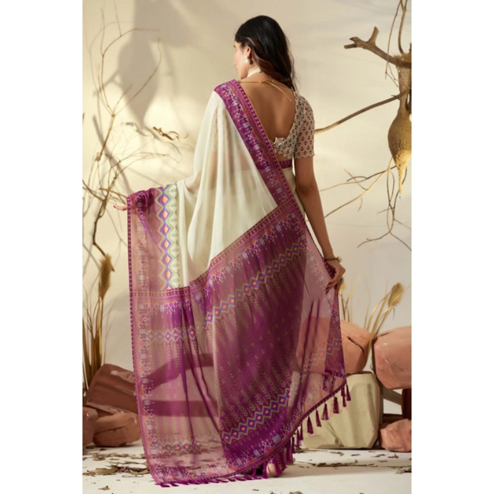 Generic Women's Georgette Printed Saree With Unstitched Blouse 5.5Mtr (Light_Green)