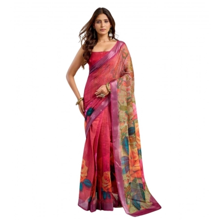 Generic Women's Faux Linen Floral Print Ready to wear Saree With Unstitched Blouse 5.5Mtr (Pink) Generic Women's Faux Linen Floral Print Ready to wear Saree With Unstitched Blouse 5.5Mtr (Pink)