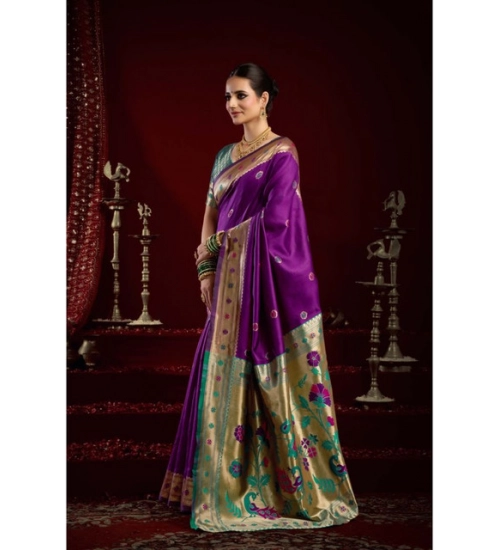 Generic Women's Silk Blend Woven Saree With Unstitched Blouse 5.5 Mtr (Purple)