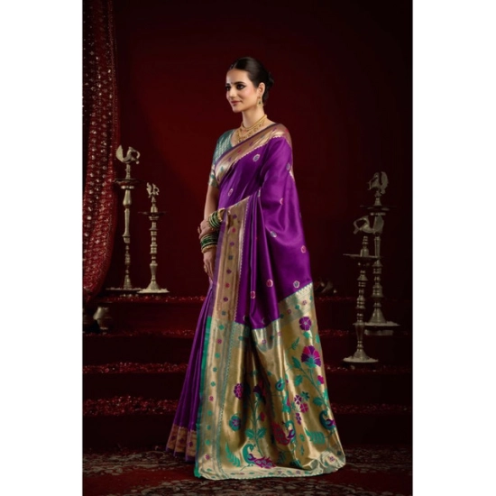 Generic Women's Silk Blend Woven Saree With Unstitched Blouse 5.5 Mtr (Purple) Generic Women's Silk Blend Woven Saree With Unstitched Blouse 5.5 Mtr (Purple)