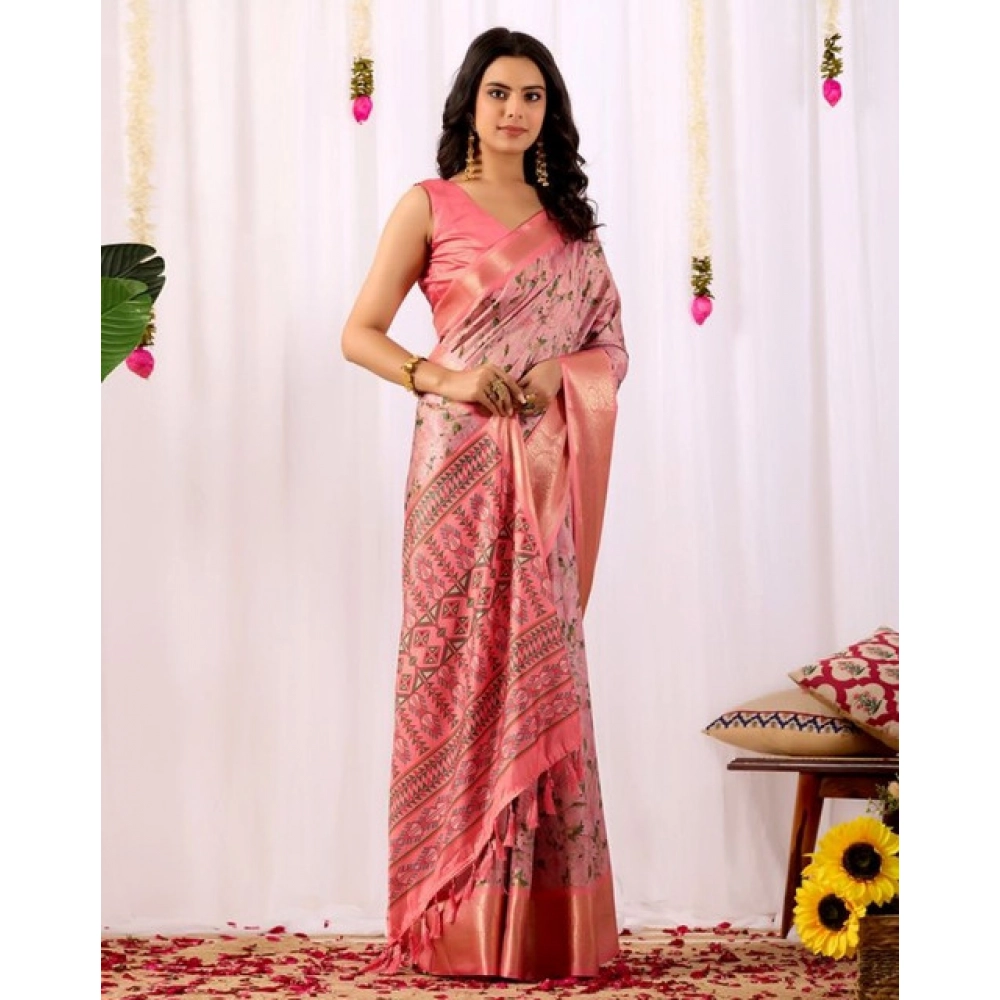 Generic Women's Faux_Silk Printed Saree With Unstitched Blouse 5.5Mtr (Light_Pink)